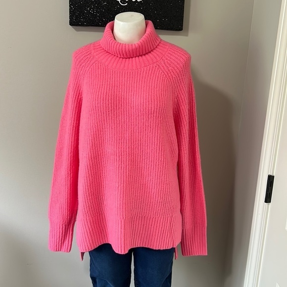 Anthropologie Flat White New York Pink Turtleneck Ribbed Sweater Sz M - Picture 1 of 11